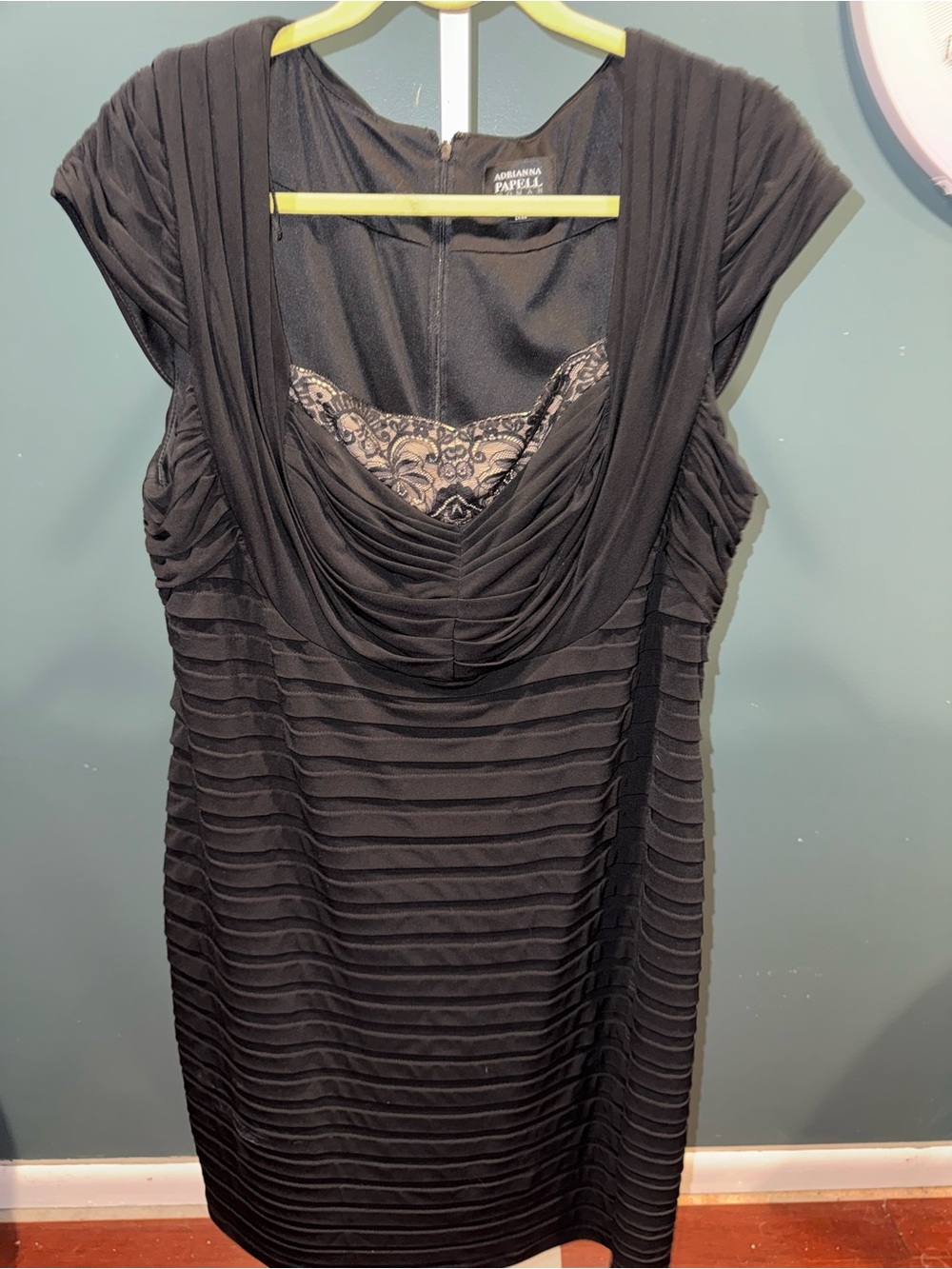 Adrianna Papell Black Evening Dress with Draped Neckline